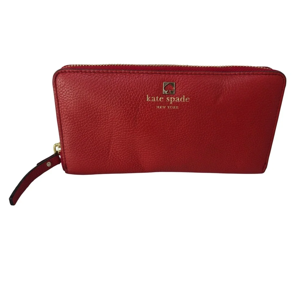 Kate Spade Wallet Persimmon Red Pebbled Leather Zip Around NWT *Flaw*  #1147